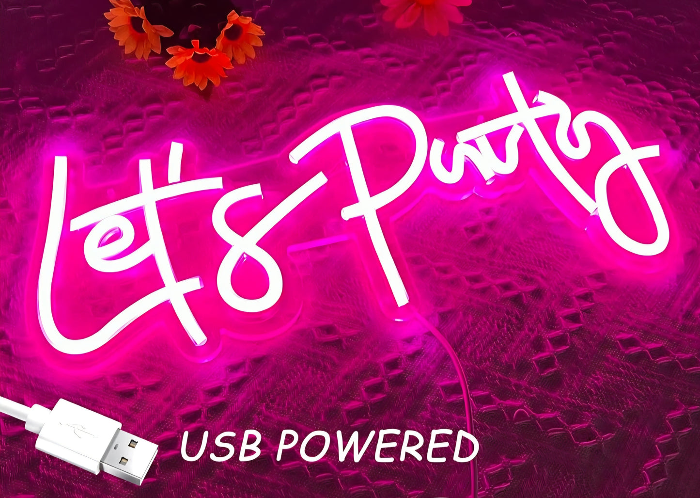 Rental | acrylic & neon pink LED "Let's Party" sign