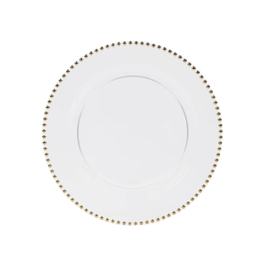 Rental | clear acrylic & gold beaded edge 13" charger