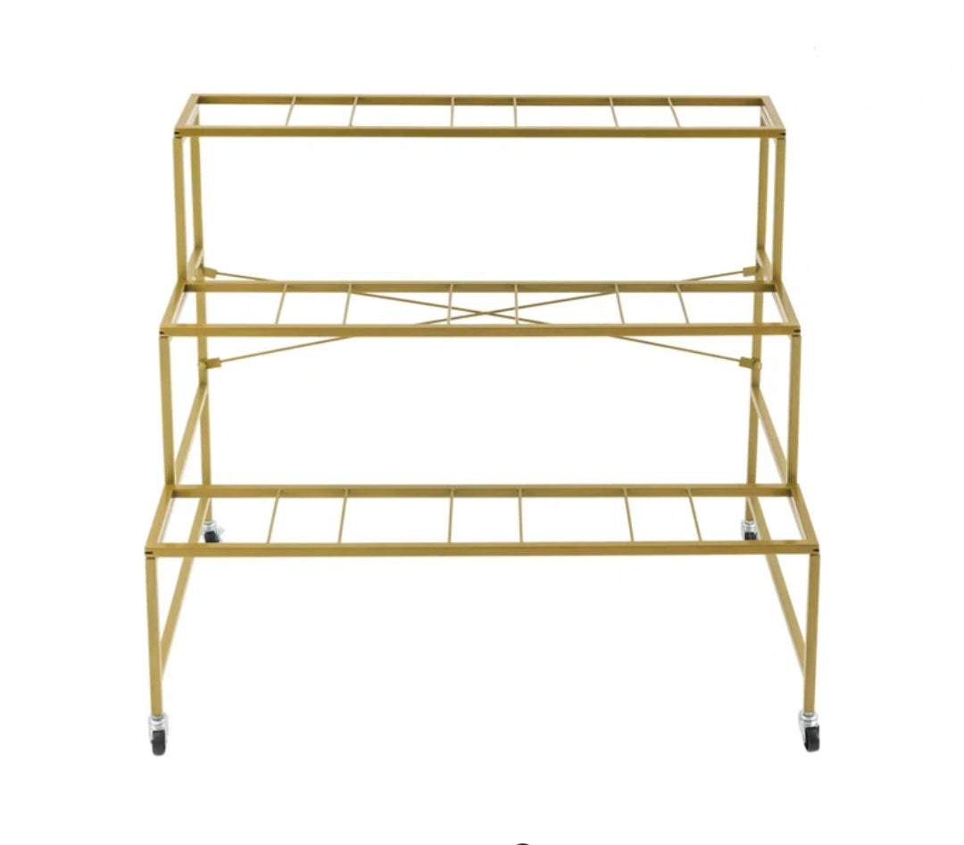 Rental | gold 3 tier flower bucket shelving