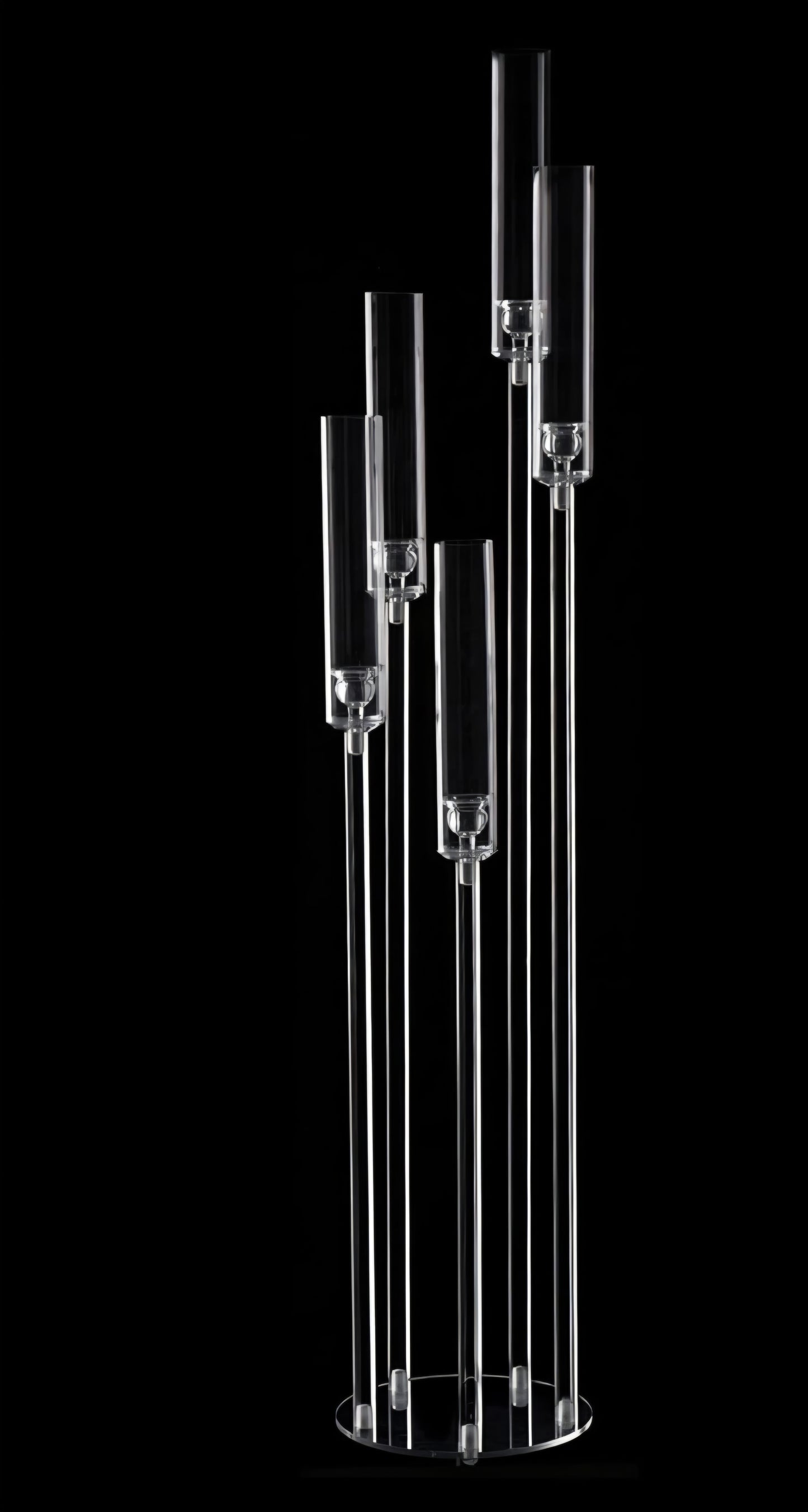 Rental | acrylic tiered candelabra centerpiece for 5 candles