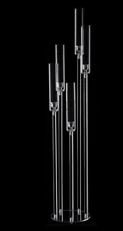 Rental | acrylic tiered candelabra centerpiece for 5 candles