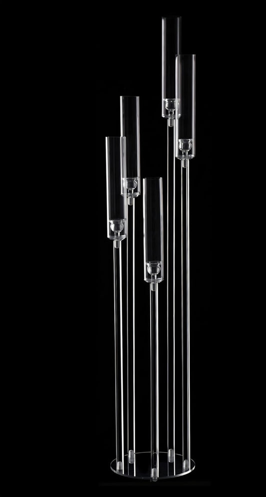 Rental | acrylic tiered candelabra centerpiece for 5 candles