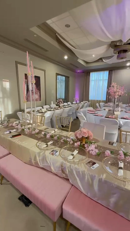 Rental | pink & gold bench