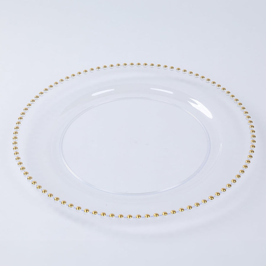 Rental | clear acrylic & gold beaded edge 13" charger