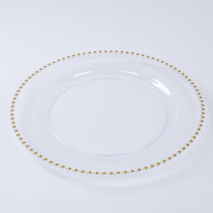 Rental | clear acrylic & gold beaded edge 13" charger